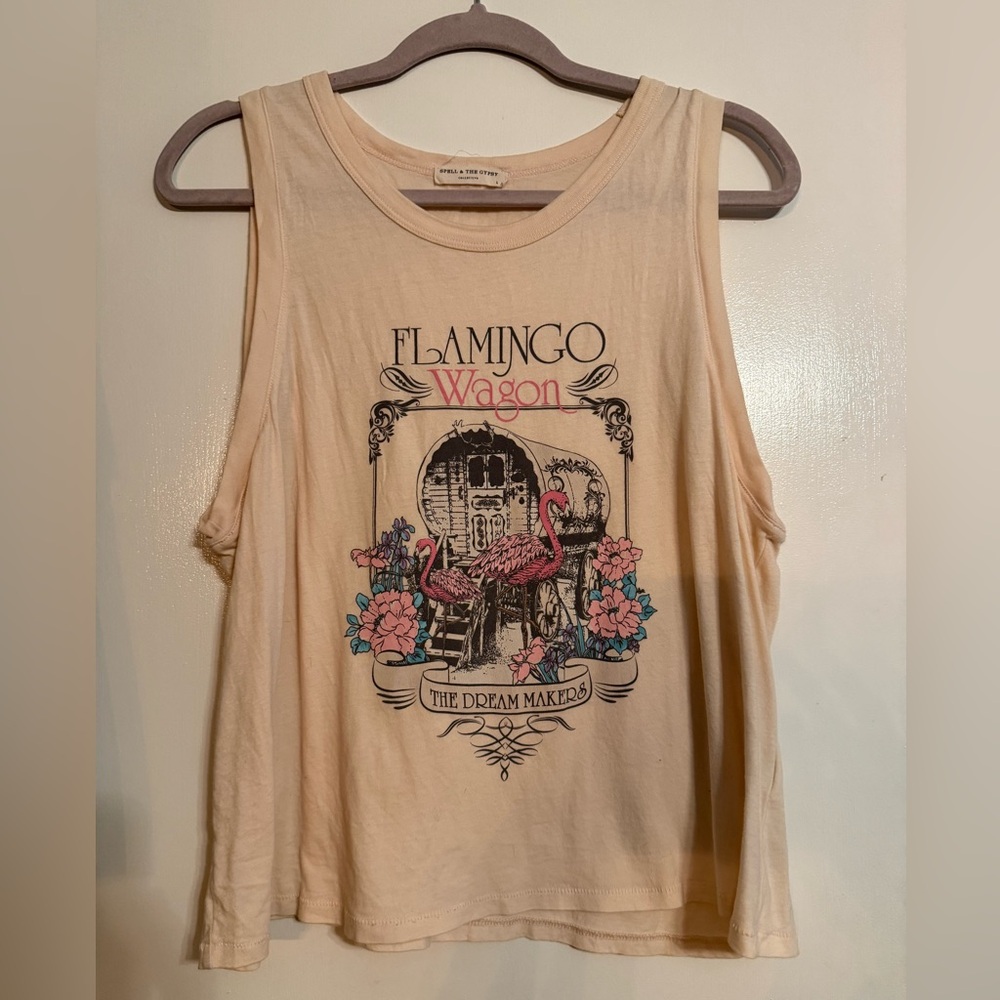 Spell Cream Flamingo Graphic Tank Top